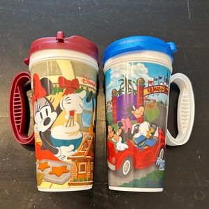 Disney Travel Mugs with Red and Blue Lids